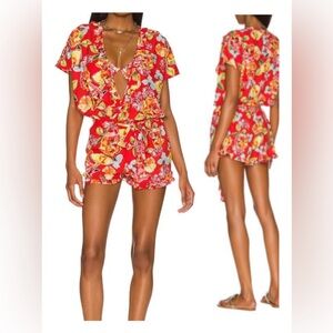 Agua Bendita Floral Red Romper NWT
